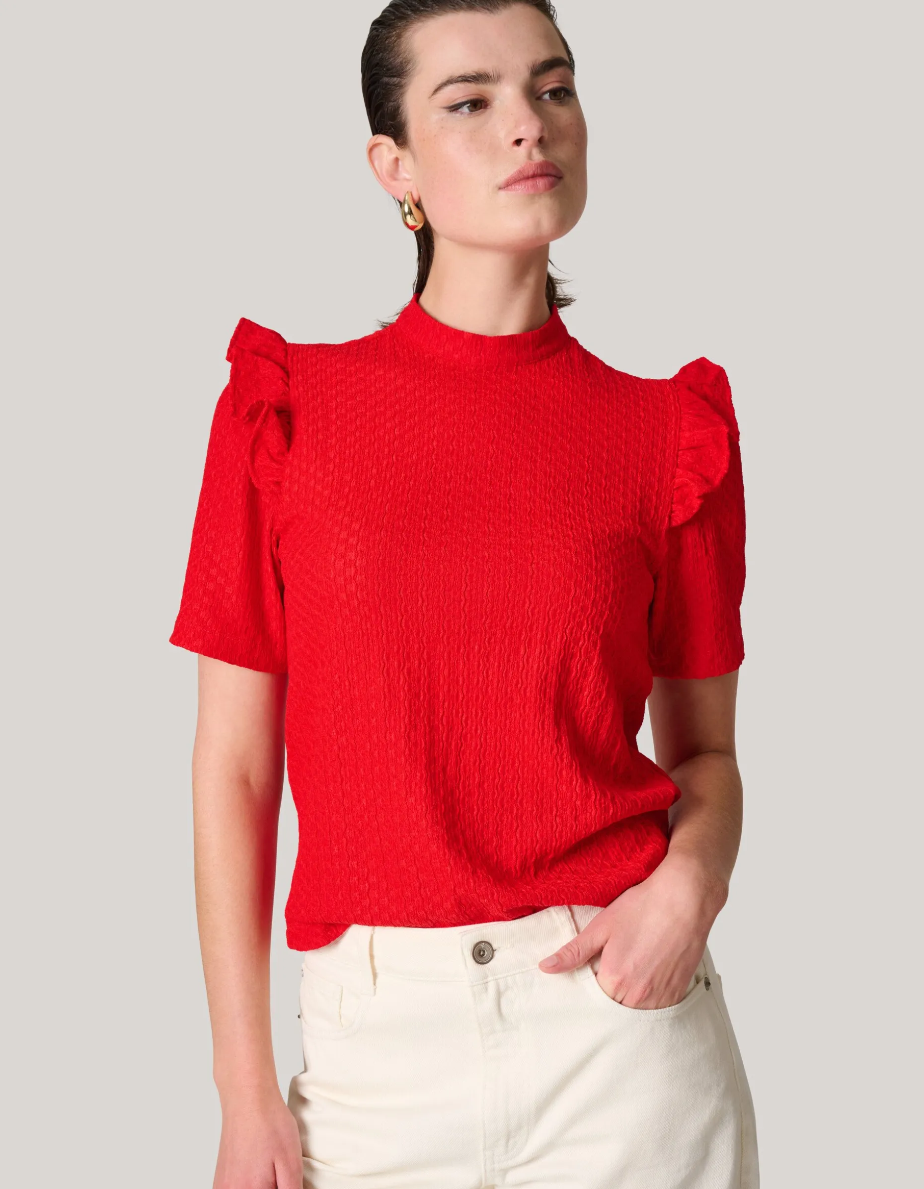 Crinkle Ruffle Top Rood