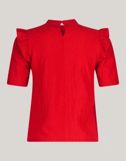Crinkle Ruffle Top Rood