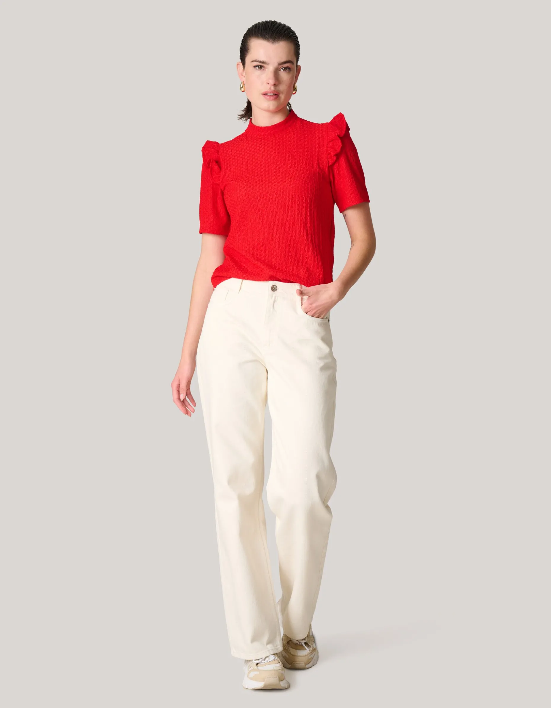 Crinkle Ruffle Top Rood