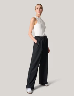 Crinkle Wide Leg Broek Zwart