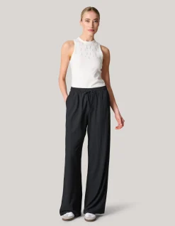 Crinkle Wide Leg Broek Zwart
