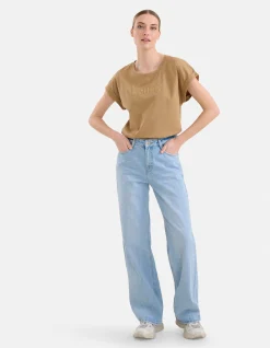 Crochet Tekst T-shirt Lichtbruin