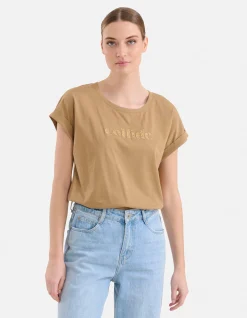 Crochet Tekst T-shirt Lichtbruin