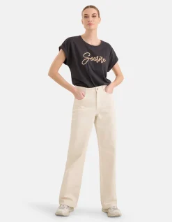 Crochet Tekst T-shirt Zwart