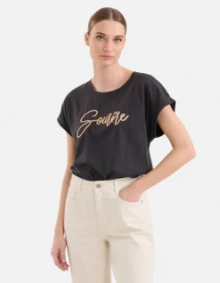 Crochet Tekst T-shirt Zwart