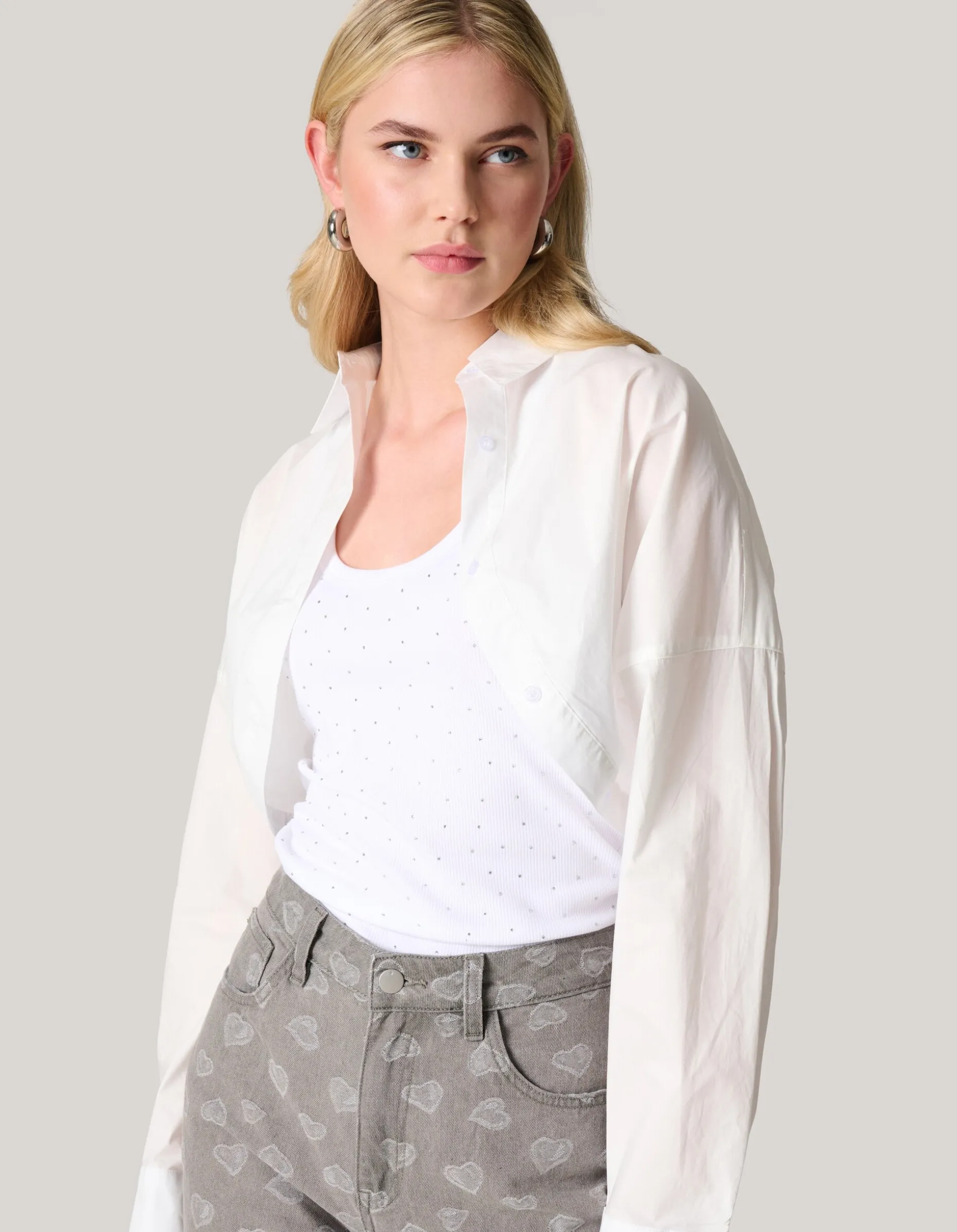 Cropped Poplin Blouse Wit