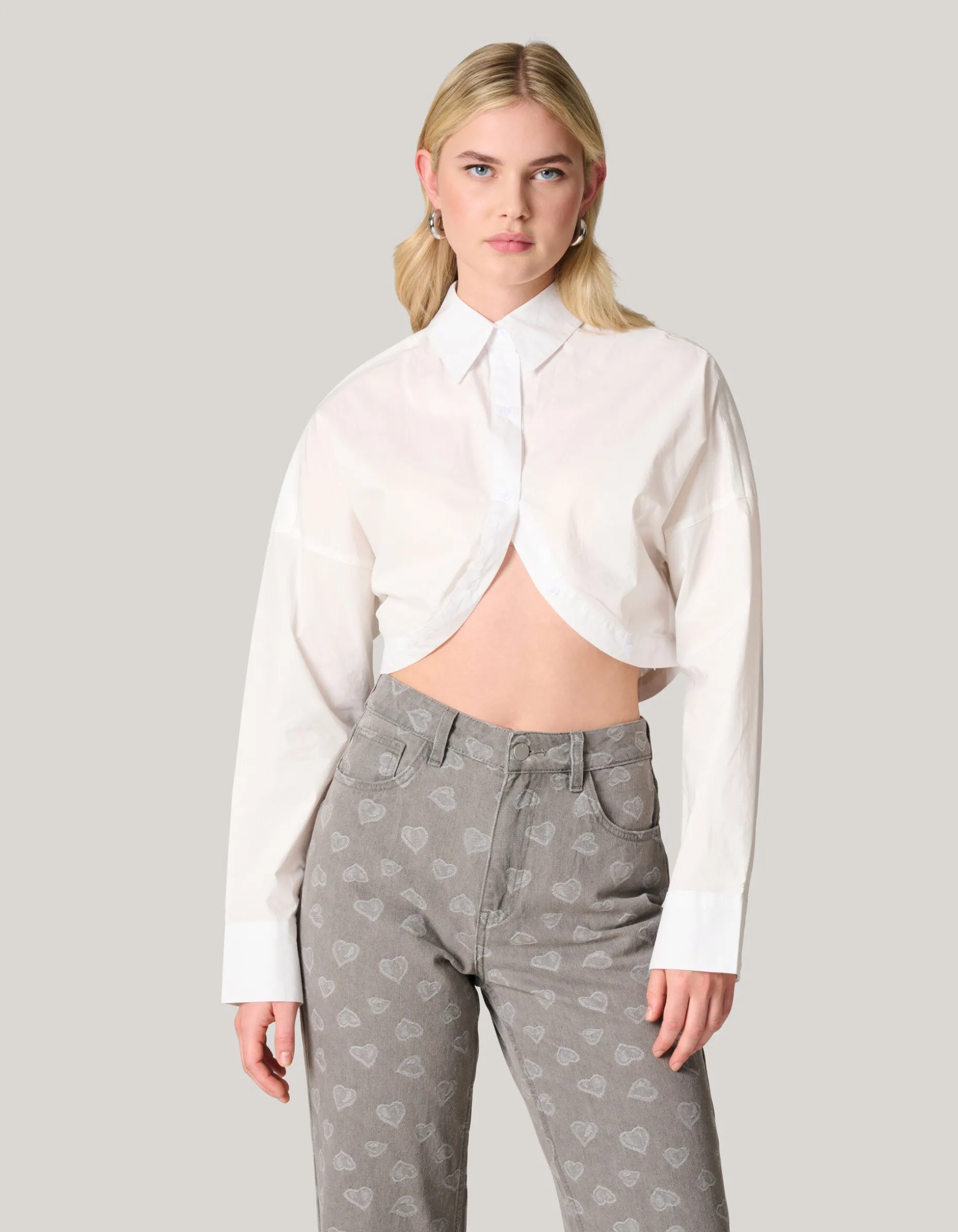 Cropped Poplin Blouse Wit