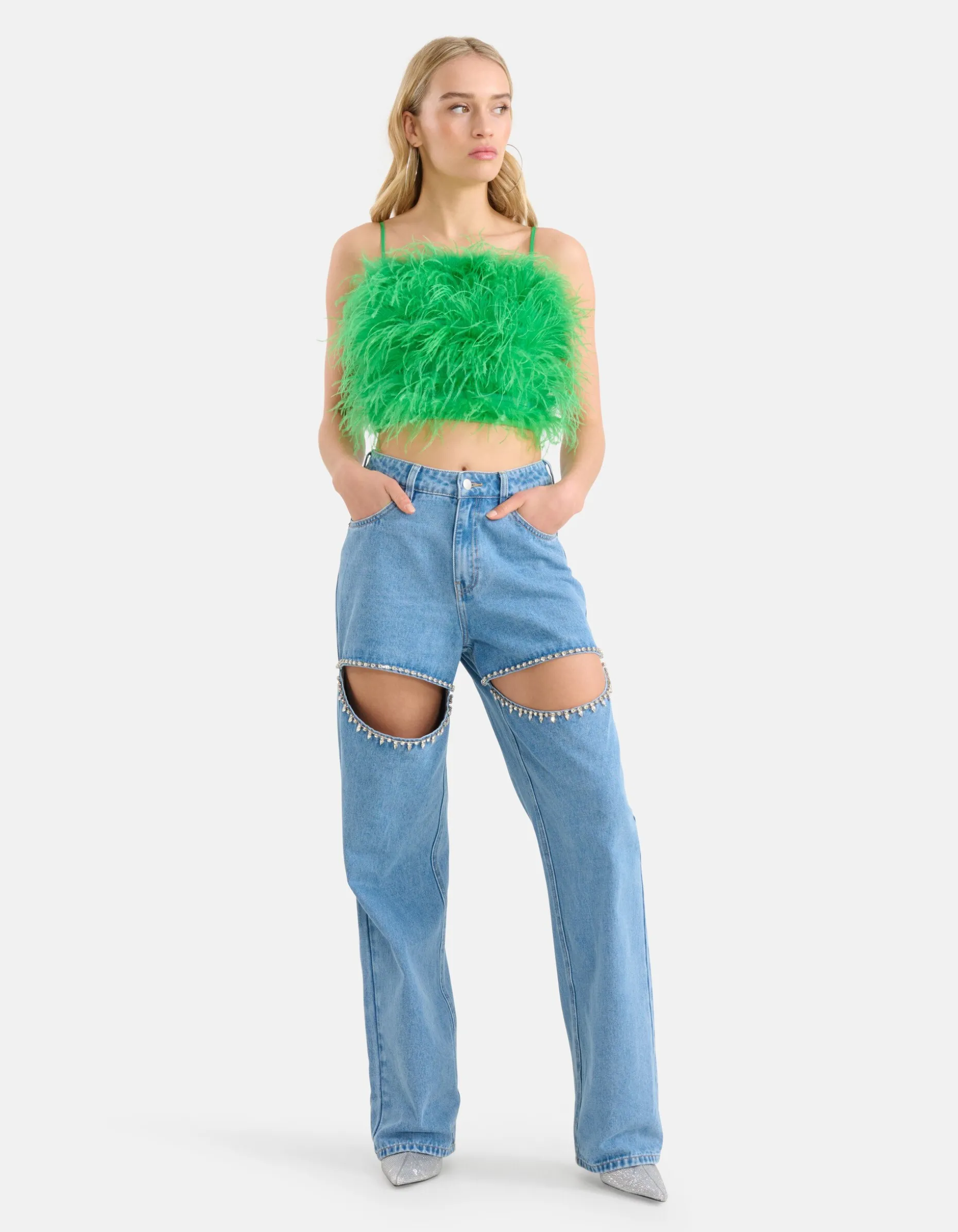 Cut Out Loose Fit Jeans Mediumstone