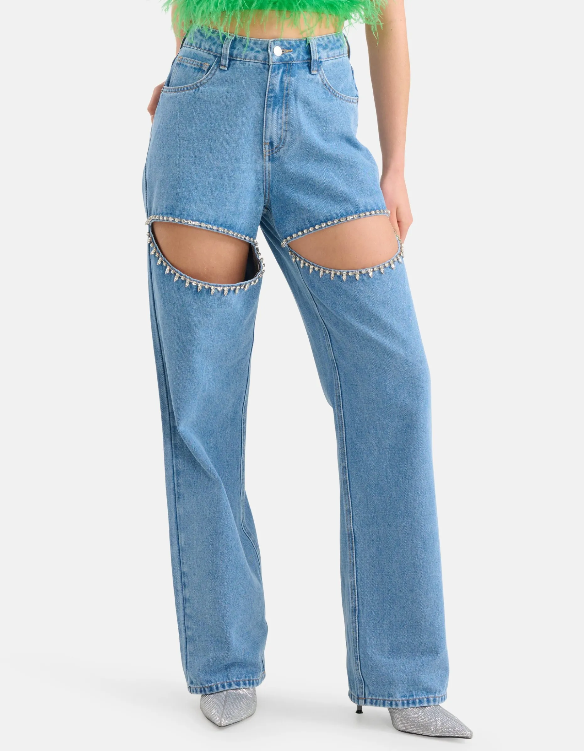 Cut Out Loose Fit Jeans Mediumstone