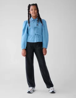 Denim Bow Blouse Blauw