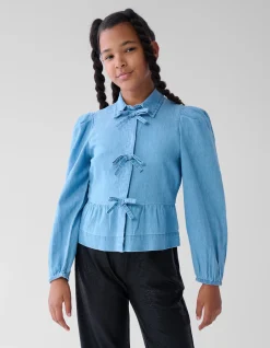 Denim Bow Blouse Blauw
