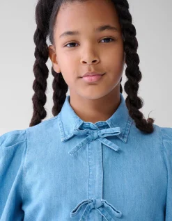 Denim Bow Blouse Blauw