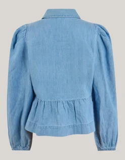 Denim Bow Blouse Blauw
