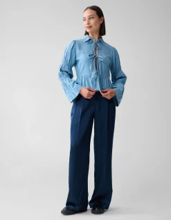 Denim Bow Blouse Blauw