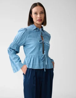 Denim Bow Blouse Blauw