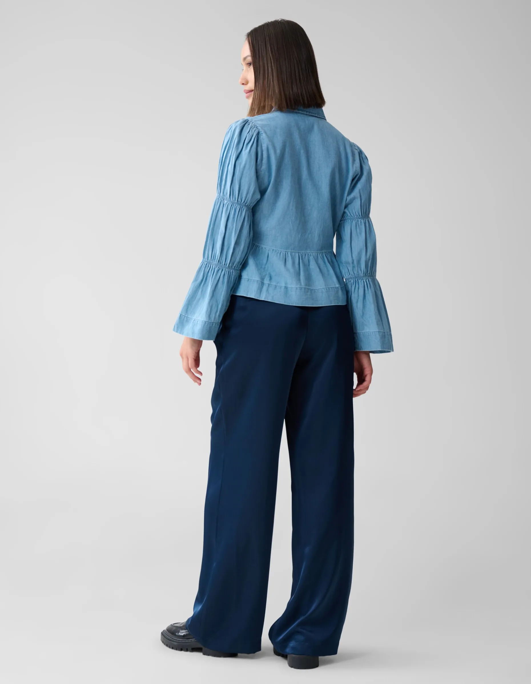 Denim Bow Blouse Blauw