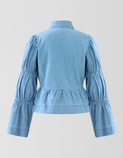 Denim Bow Blouse Blauw