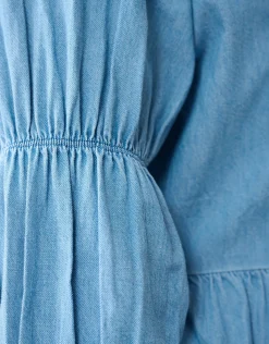 Denim Bow Blouse Blauw