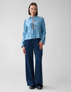 Denim Bow Blouse Blauw