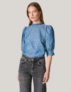 Denim Printed Top Blauw