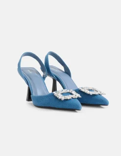 Denim Strass Hakken Blauw