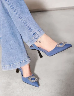 Denim Strass Hakken Blauw