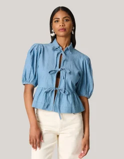 Denim Strik Top Blauw