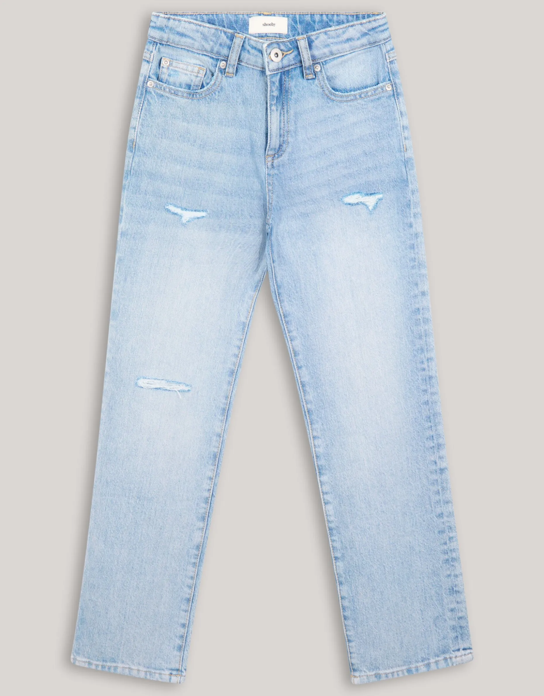 Destroyed Straight Fit Jeans Lichtblauw