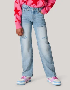 Destroyed Straight Leg Jeans Bleached