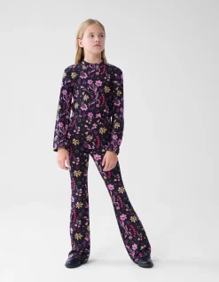 Doodle Print Rib Flared Legging Zwart