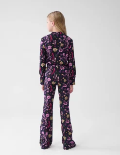 Doodle Print Rib Flared Legging Zwart