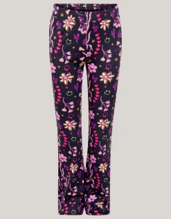 Doodle Print Rib Flared Legging Zwart