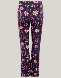 Doodle Print Rib Flared Legging Zwart