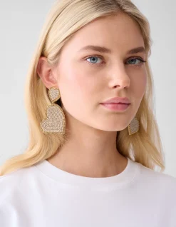 Double Heart Oorbellen Beige