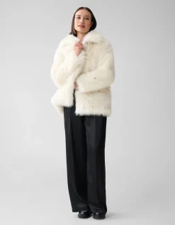 Embellished Fake Fur Jas Gebroken Wit