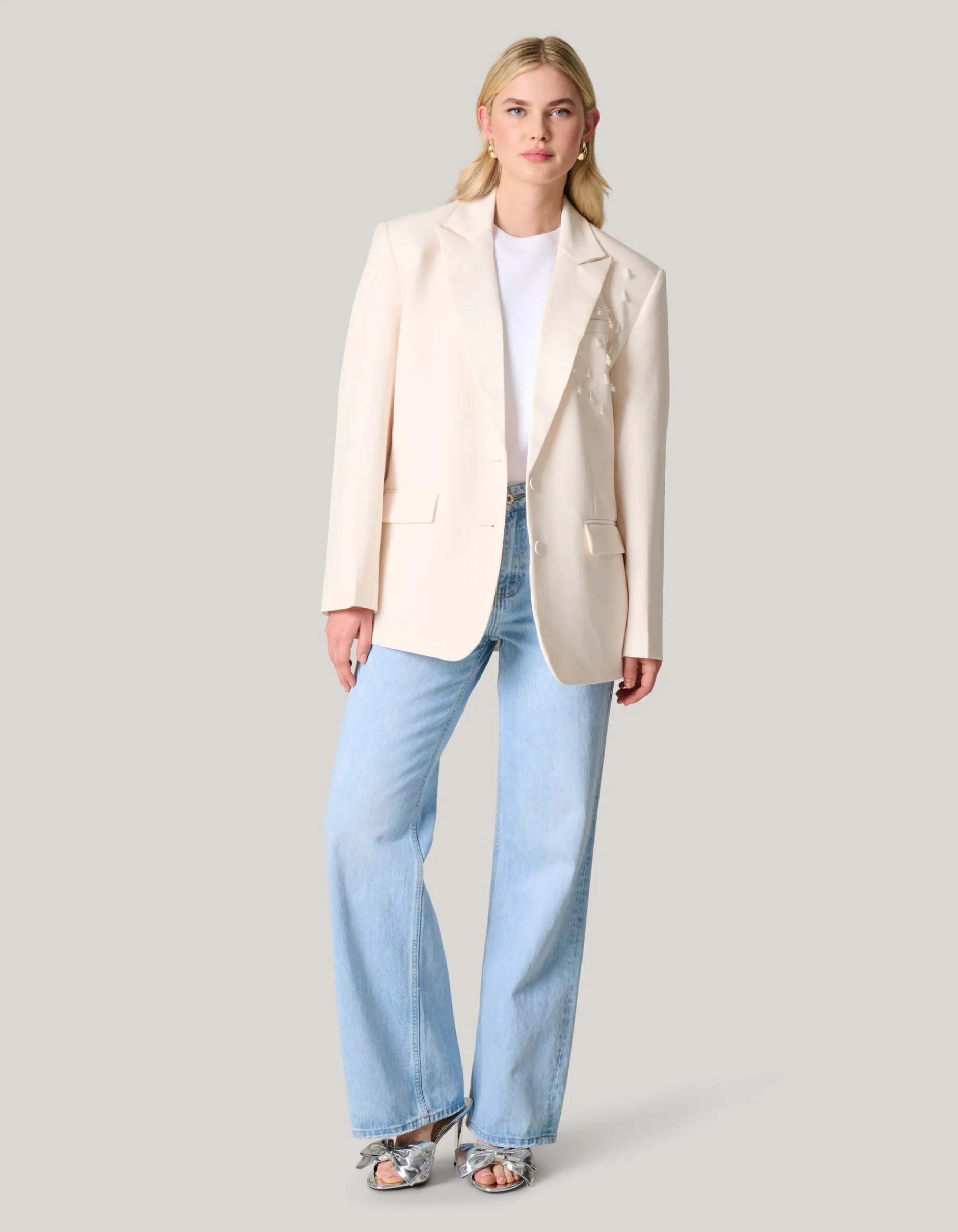 Embellished Oversized Blazer Gebroken Wit