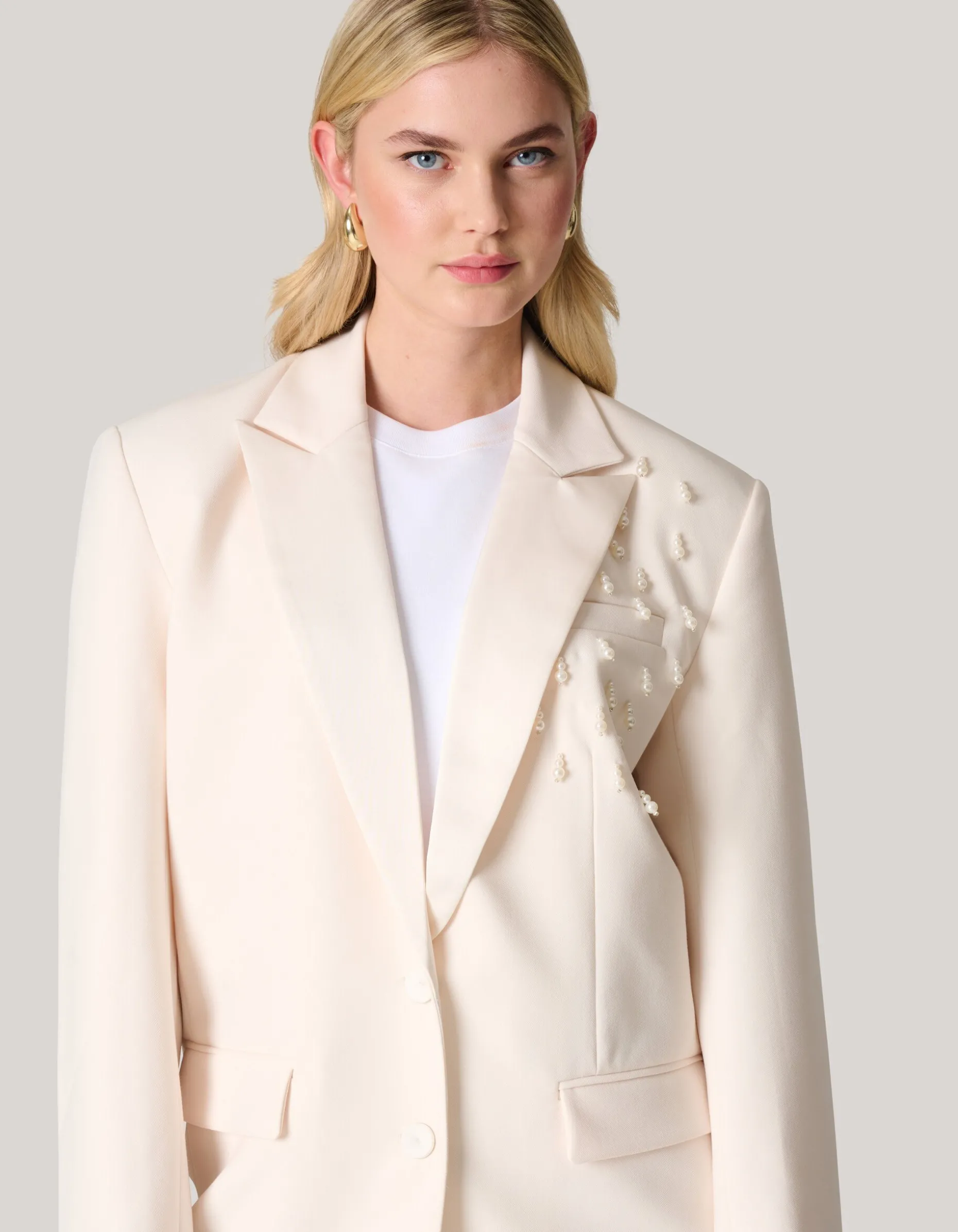 Embellished Oversized Blazer Gebroken Wit