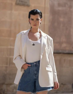 Embellished Oversized Blazer Gebroken Wit