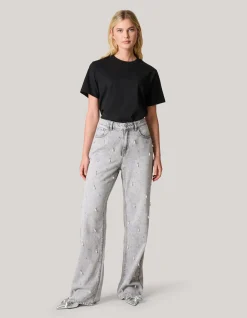 Embellished Straight Fit Jeans Lichtgrijs
