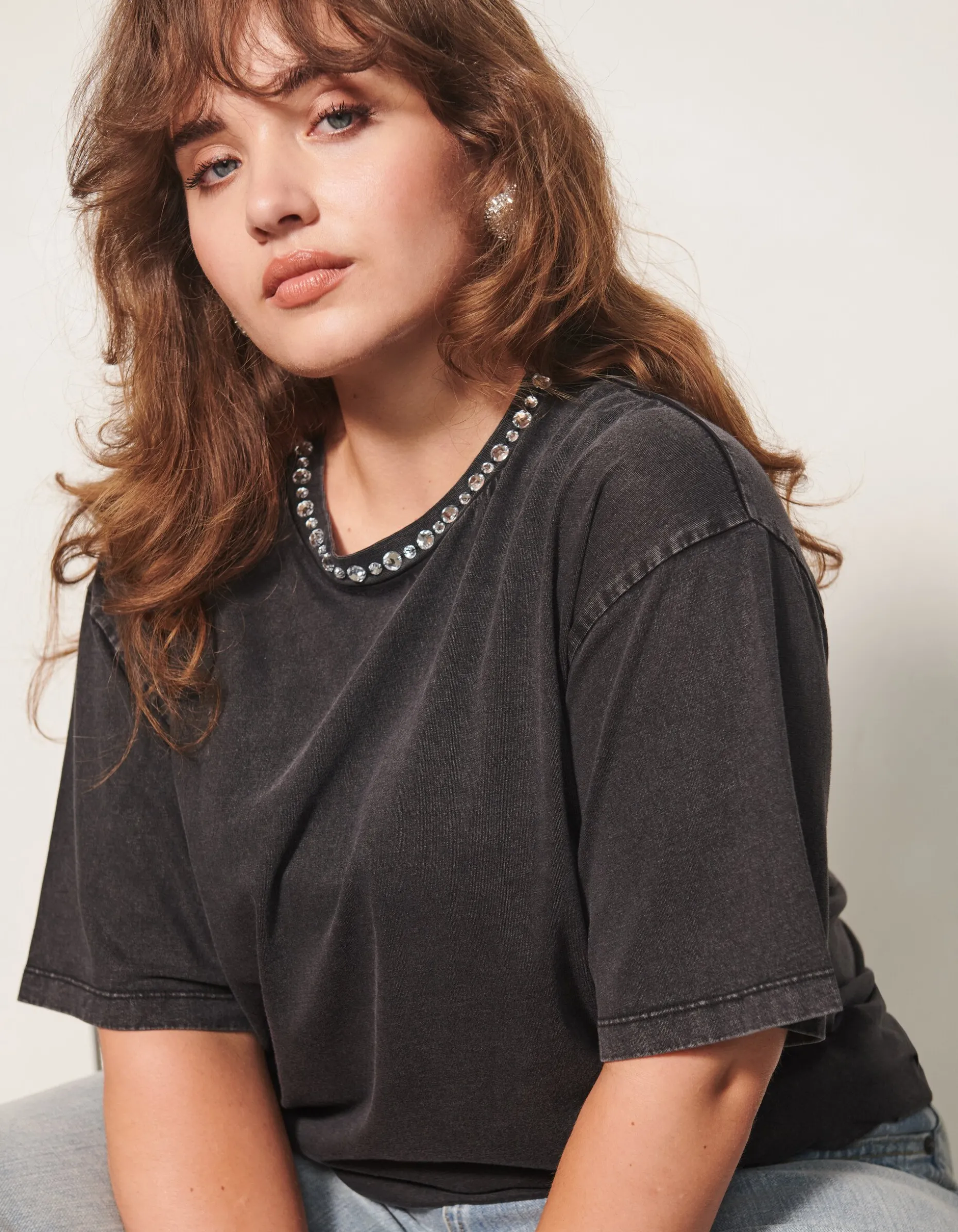 Embellished T-shirt Donkergrijs By Fred