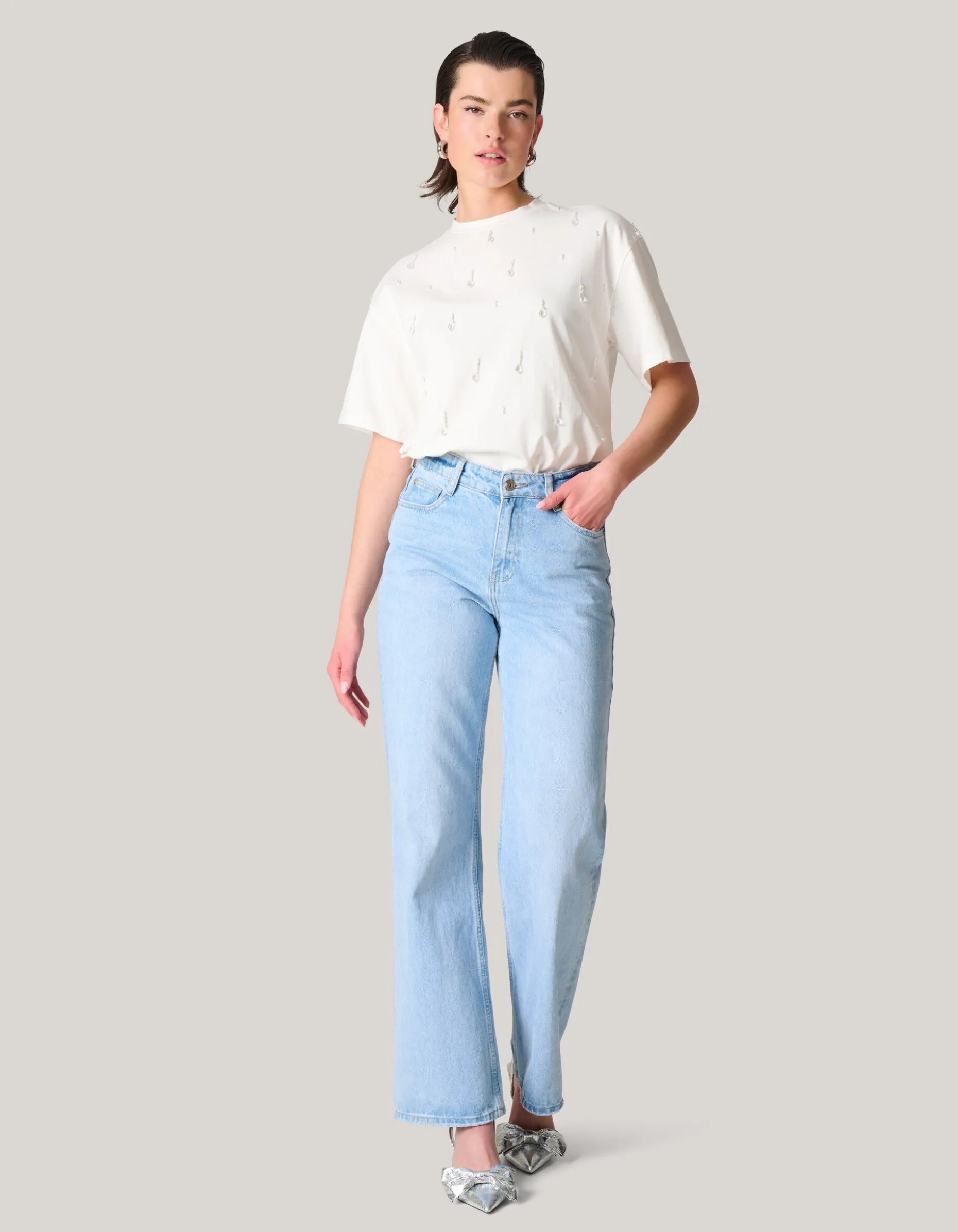 Embellished T-shirt Wit