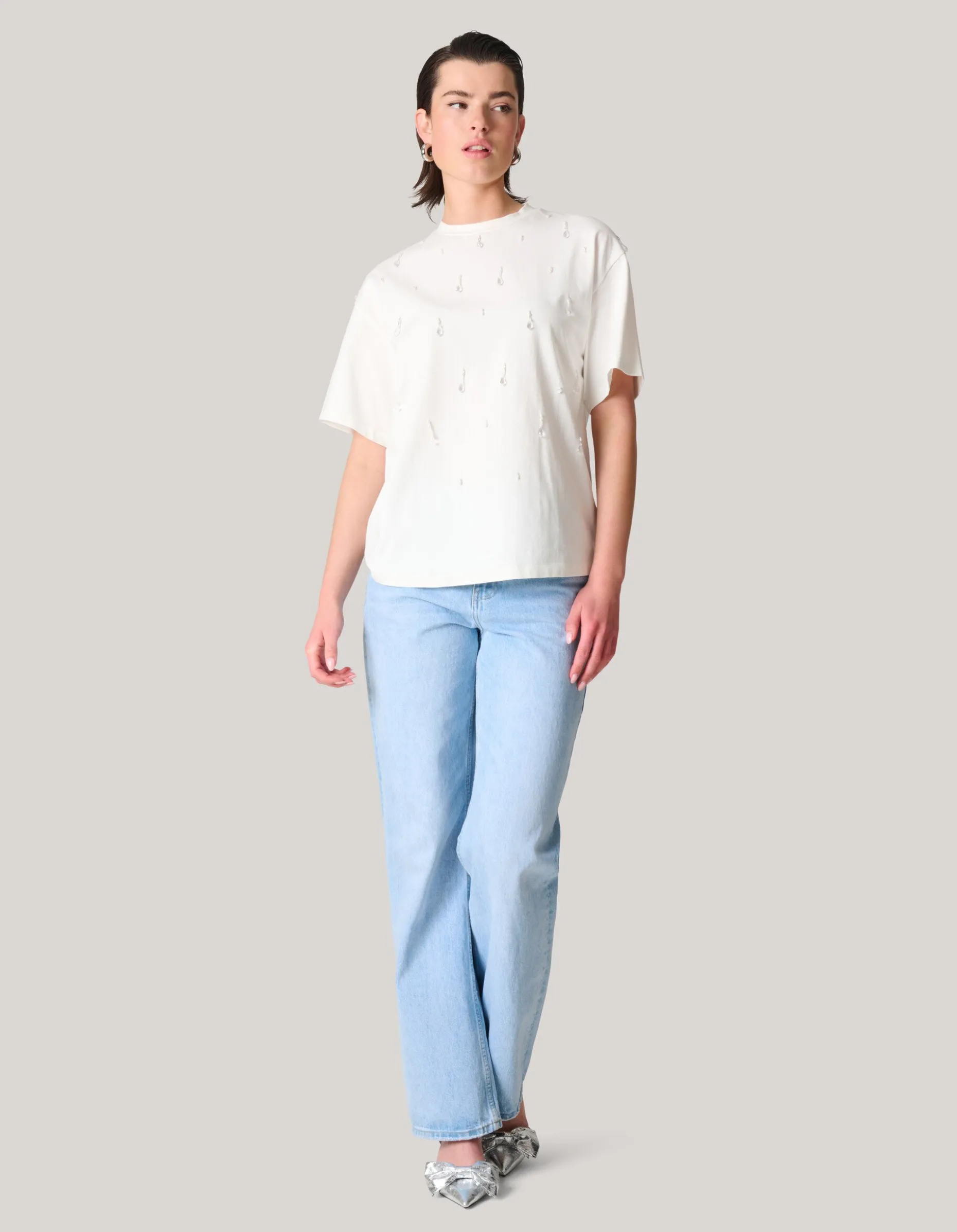 Embellished T-shirt Wit