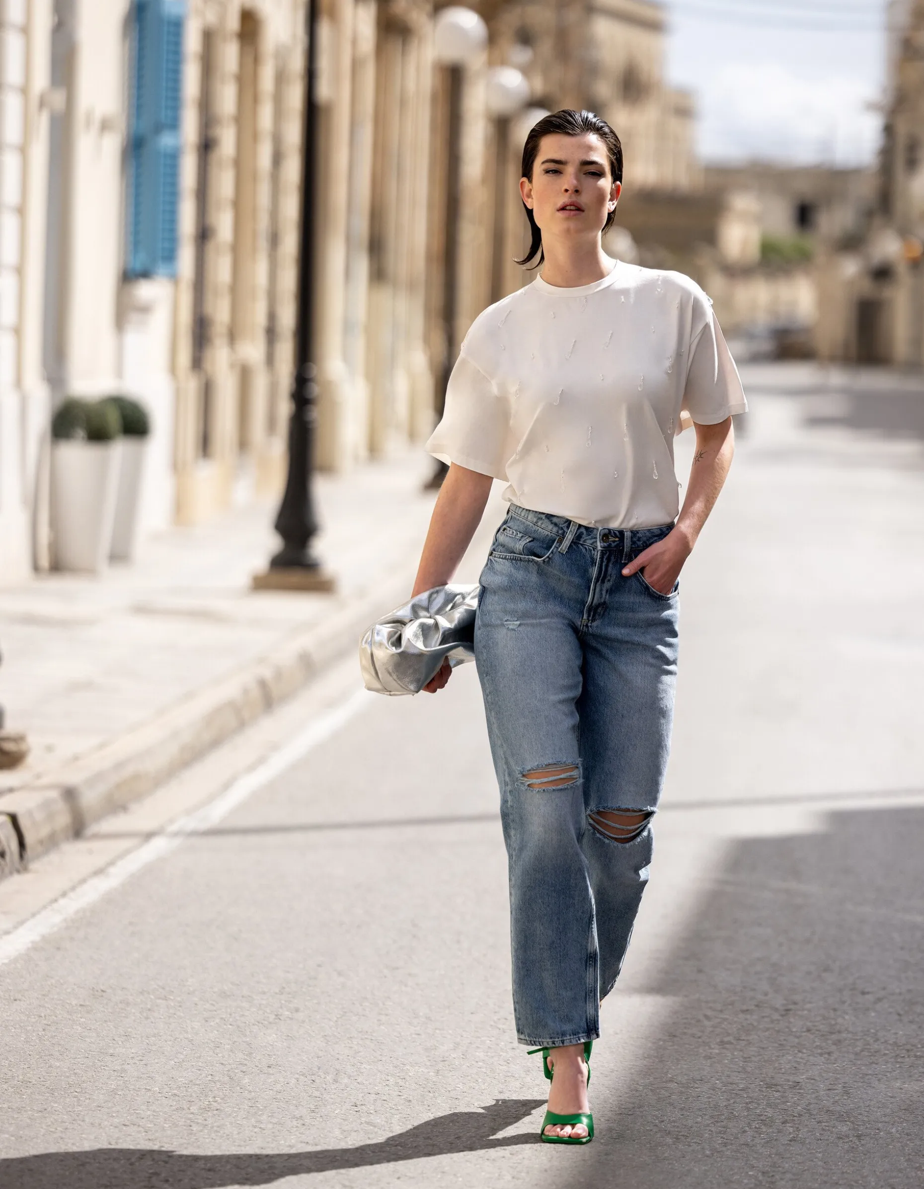 Embellished T-shirt Wit