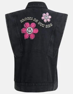 Embroidery Gilet Donkergrijs