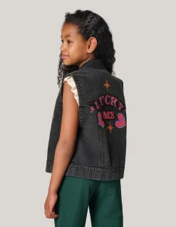 Embroidery Gilet Donkergrijs
