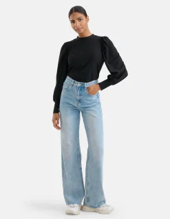 Embroidery Jersey Top Zwart