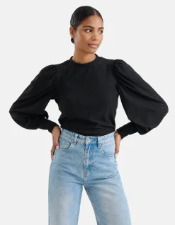 Embroidery Jersey Top Zwart