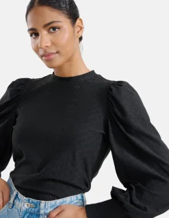 Embroidery Jersey Top Zwart