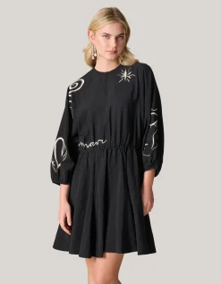 Embroidery Mini Jurk Zwart