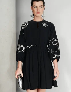Embroidery Mini Jurk Zwart